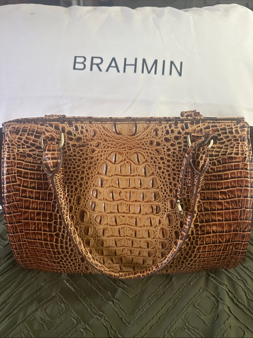 Brahmin Cognac Croc-Embossed Leather Satchel